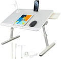 Laptop Desk Foldable Bed, Table Folding Breakfast Tray, Adjustable Laptop Bed Table with Heights and Angles, Foldable Table with Storage Drawer Eating, Working, Writing, Gaming, Drawing Grey by PERZOE