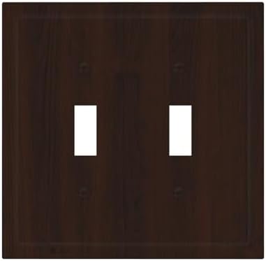 Decorative Light Switch Cover Plate Rustic Vintage Dark Brown Wood Grain 2 Gang Switch Plate Covers Double Toggle Wall Plate Dual Device Electrical Switchplate Dimmer Faceplate Farmhouse by JOOJIAO