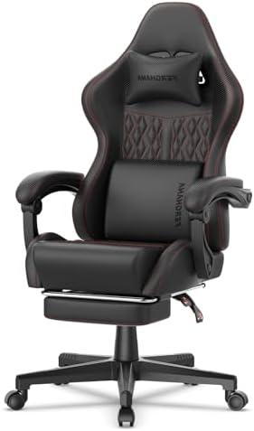 Ferghana Vintage PU Leather Gaming Chair, Ergonomic Gamer Chair with Massage, High Back Computer Office Chair with Footrest for Adults, Racing Style Reclining Video Game Chair (Black) by FerghanaGamingChair