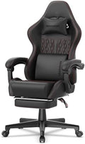 Ferghana Vintage PU Leather Gaming Chair, Ergonomic Gamer Chair with Massage, High Back Computer Office Chair with Footrest for Adults, Racing Style Reclining Video Game Chair (Black) by FerghanaGamingChair