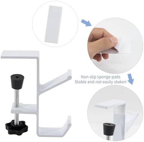 Desk Mount Bag Holder Hook Clamp-On Backpack Hanger Portable Desk Mount Headphones Holder Reduce Desk Clutter for Table Desk, Under Counter (White) - Image 5