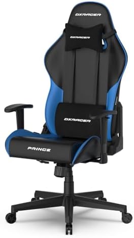 DXRacer Prince Series L Gaming Chair - Reclining, Ergonomic & Comfortable Computer Chair with 2D Armrest, Wing-Shaped Seat Base & Headrest Pillow Faux Leather (Faux Leather, Black & Blue) - Image 4