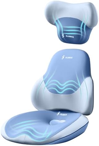 FLORICH Seat Cushion and Lumbar Support Pillow for Office Chair Car Neck Headrest Pillow Memory Foam Seat Pads Pressure Relief Back Cushion and Carseat Pads(Blue) by FLORICH