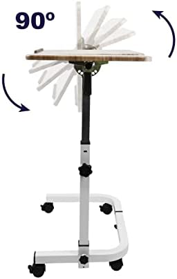 KMINA Overbed Table with Wheels, Tilting Hospital Bed Table, Wood - Image 4