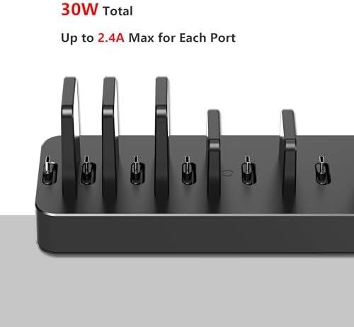 Drevet Charging Station for Multiple Devices, 6 Port USB C Fast Charger Station with 2 AC Outlets and Headset Stand, USB Charging Dock Compatible with Cellphone, Tablet, Kindle, iPhone, iPad and More - Image 2