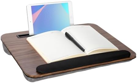 Portable Laptop Desk Fits Up to 16“ Laptops, with Tablet Slot, Built-in Cushion, Great for Home & Office,Lap Desk with Cushion (Brown with Wrist Rest, Medium) by YUELAKE