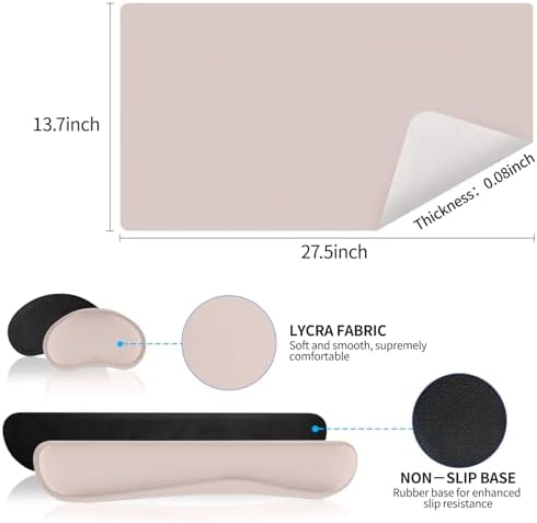 Desk Mat Set， Wrist Rest for Computer Keyboard, 3-in-1 Large Mouse Pad and Keyboard Wrist Rest Set, Non-Slip Desk Mat Protector for Office, Home(27.5×13.8 Inches, CreamPI) - Image 4