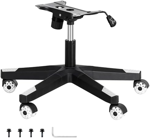Frassie Nylon Gaming Chair Base Replacement Set with Bottom Plate Mechanism Gas Cylinder, 5 Dual Rubber Wheels (White) by Frassie
