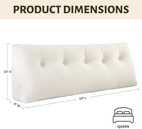 Wedge Reading Pillow Headboard Queen Size, Headboard Bolster Pillow for Bed, Triangular Backrest Cushion with Removable Corduroy Cover, White - Image 2