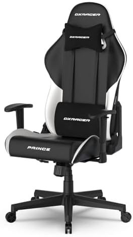 DXRacer Prince Series L Gaming Chair - Reclining, Ergonomic & Comfortable Computer Chair with 2D Armrest, Wing-Shaped Seat Base & Headrest Pillow Faux Leather (Faux Leather, Black & White) - Image 4