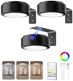 EZVALO Picture Lights for Wall, 2000mAh Rechargeable Battery Magnetic Poster Lights with 3 Color Temps & 12 RGB, Remote Dimmable Timer Painting Light, Wall Decor Light for Art Display, Frame (3 Pack) by EZVALO