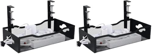 Large Under Desk Cable Management Tray - Heavy Duty Metal Cord Organizer with No Drill Installation for Office & Home Office Desks to Hide Wires & Power Strips (Black, XL) (Pack of 2) by G.Sumiker