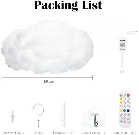 3D Cloud Lamp 1 Pack APP Controlled Music Sync 24 Inch Cotton LED Mood Lights 16 Million Color Changing Wireless Remote USB Powered for Bed - Image 6