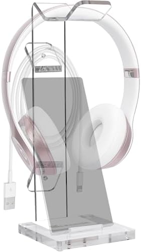 Headphone Stand Gaming Headset Holder For Desk Cable Organizer & Cellphone Stand for All Headphones Size headphone Holder Set for Gaming PC Accessories Gaming Station Transparent by GeekDigg