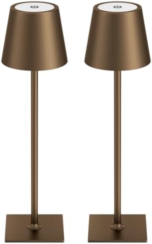 Kakanuo Brown Cordless Rechargeable Table Lamp 5000mAh Battery Operated Lamps, 3 Colors Stepless Dimming Touch Lamp for Living Room, Kitchen Counter, Dining, Outdoor Patio, 2 Pack by KakanuoLightings