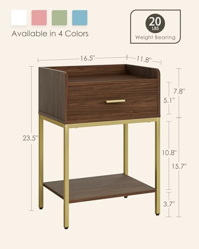 Masupu Nightstand, 3-Tier Modern Bedside Night Stand with Storage Drawer and Shelf, Small End Side Table for Bedroom, Living Room, Walnut - Image 2