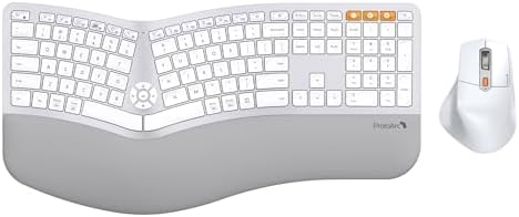 ProtoArc EKM01 Plus Wireless Ergonomic Keyboard Mouse Combo - White Silver by ProtoArc