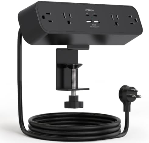 Mifaso PD65W Desk Clamp Power Strip, 1080J Surge Protector, 2 USB C by Mifaso