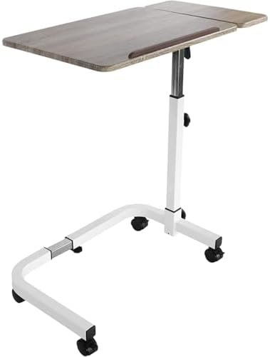 KMINA Overbed Table with Wheels, Tilting Hospital Bed Table, Wood by KMINA