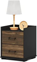 Furinno End Side Night Stand Modern Bedroom Bedside Tables Handle 2 Chest Nightstand, 1-Pack Drawer, Columbia Walnut/Black by Furinno-FitsYourSpaceFitsYourBudget