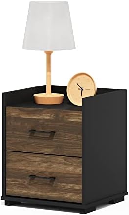 Furinno End Side Night Stand Modern Bedroom Bedside Tables Handle 2 Chest Nightstand, 1-Pack Drawer, Columbia Walnut/Black by Furinno-FitsYourSpaceFitsYourBudget