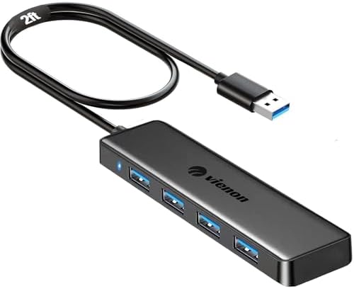 USB 3.0 Hub, VIENON USB Hub with 4 USB 3.0 Female Ports, USB Splitter USB Extender for PC, Laptop, Flash Drive, HDD, Console, Printer, Camera,Keyborad, Mouse-2ft by vienon