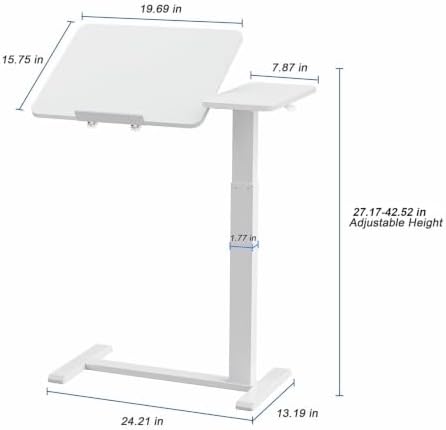 Ywin Medical Overbed Table with Wheels, Lift 27-43in, White - Image 3
