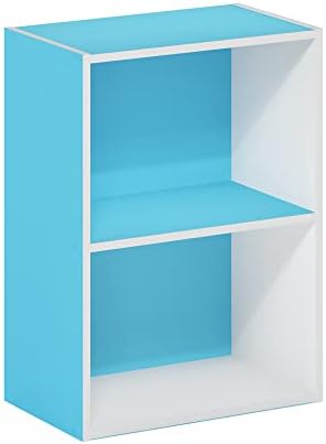 Furinno LUDER 2-Tier Book Shelf, Open Shelves Bookshelf, Light Blue/White - Image 5