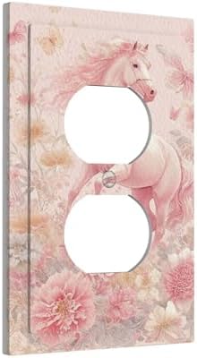 Outlet Covers Fantastical Pink Horse and Flowers Decorative 1 Gang Duplex Light Switch Cover Plate Single Electrical Receptacle Wall Plate Plug Switchplate Faceplate for Bedroom Decor - Image 2