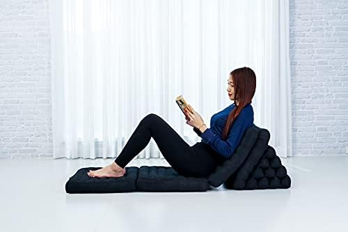 Leewadee Comfortable Japanese Floor Mattress - Thai Floor Bed with Triangle Cushion - Futon Mattress - XL Extra Long Thai Massage Mat, 89 x 20 inches, Black, Kapok Filling - Image 3