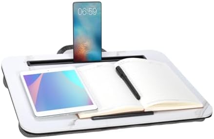 Portable Laptop Desk Fits Up to 16“ Laptops, with Tablet Slot, Built-in Cushion, Great for Home & Office,Lap Desk for Laptop,Lap Desk with Cushion (White Marble, Medium) by YUELAKE