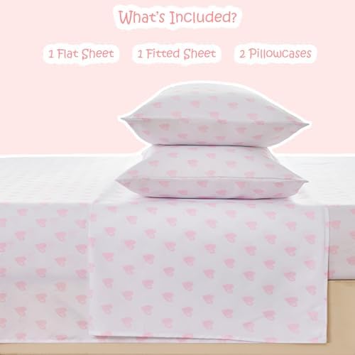 WINLIFE Kids Full Sheet Set Lovely Pink Hearts Printed for Girls 4 Pieces - Image 4