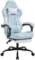 Gaming Desk Chair for Adults, Ergonomic Gaming Chair (Blue+White) | with Footrest & Headrest and Lumbar Support, Leather Material Height Adjustable computer Video Game Chairs by Majnesvon