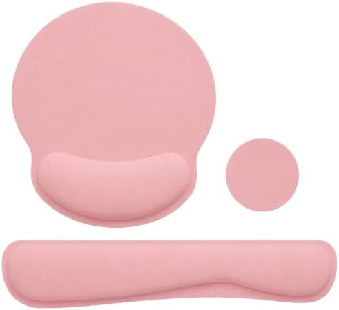 Keyboard Wrist Rest Pad Mouse Pad with Wrist Support Set of 3, Mousepad with Non-Slip Rubber Base, Ergonomic Memory Foam Mouse Wrist Cushion Support for Home Office Laptop Computer, Pink by LIZPARE