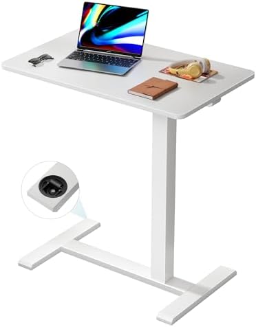 Medical Adjustable Overbed Bedside Table with Wheels, Rolling Laptop Table, Mobile Standing Desk for Home and Hospital, White by NICECOZY