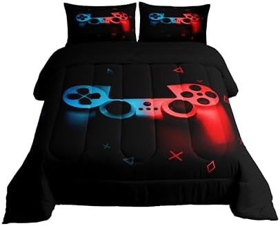 Erosebridal Gaming Comforter Set Twin Size for Boys Kids Game Room Decor Video Game Gamer Comforter Man Teens Bedroom Gamepad Bedding Set All Season,Black Blue Red by Erosebridal