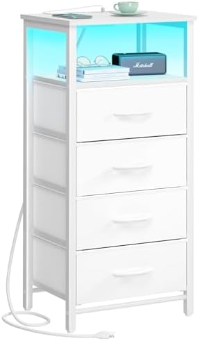 Yoobure Night Stand - LED White Nightstand with Charging Station for Dorm by Yoobure