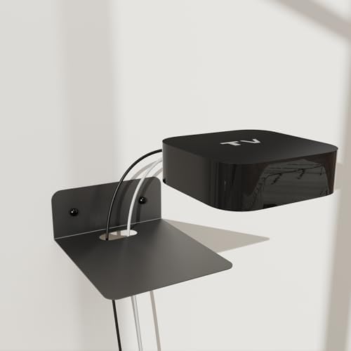 Floating Metal Wall Mount Shelf,Shelf for Projector,TV Cable Box,Router,Speaker,Sound Bar,Camera,Gaming,Decor Display (Black, 5.5" x 4.7") by WelcometoPzewMo