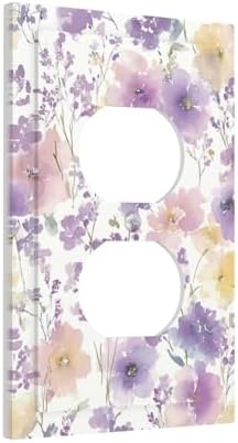 Outlet Covers Purple Floral Watercolor Wildflower Decorative 1 Gang Duplex Light Switch Cover Plate Single Electrical Receptacle Wall Plate Plug Switchplate Faceplate for Bedroom Decor - Image 2