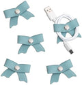 SenseAGE 5 Pack Cord Organizer, Bow Cord Keeper, Cable Organizer USB holder, Leather Cable Management, Cable Straps, Earphone winder, Storage Straps for Electronics, Earbuds (Baby Blue, Small) by SenseAGE