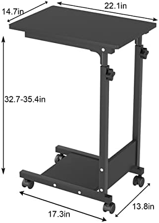 TigerDad Adjustable Height C Table Sofa Side Bedside Table with Wheels, Hospital Bed Table Rolling Tray with Storage, Mobile Computer Desk Laptop Table for Home Use - Image 2