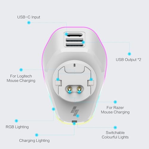 MOSHOU Charging Dock for Logitech Mouse G PRO X Superlight 2/1,G PRO X2 SUPERSTRIKE,G502/G502 X Lightspeed,G502 X Plus,G703/G903 Lightspeed,RGB Light,Computer Mice Powerplay Charging System(White) - Image 3