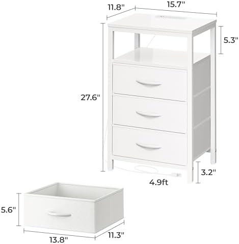 Huuger Nightstand with Charging Station, 27.6 Inch Bedside Table,Side Table - Image 7