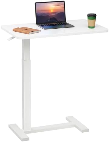 Overbed Bedside Table with Hidden Casters, Adjustable Hospital & Home Use Bed Table, Rolling Laptop Table, Movable Standing Desk, White by SimpleDeluxe