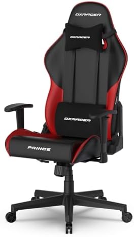 DXRacer Prince Series L Gaming Chair - Reclining, Ergonomic & Comfortable Computer Chair with 2D Armrest, Wing-Shaped Seat Base & Headrest Pillow Faux Leather (Faux Leather, Black & Red) - Image 4