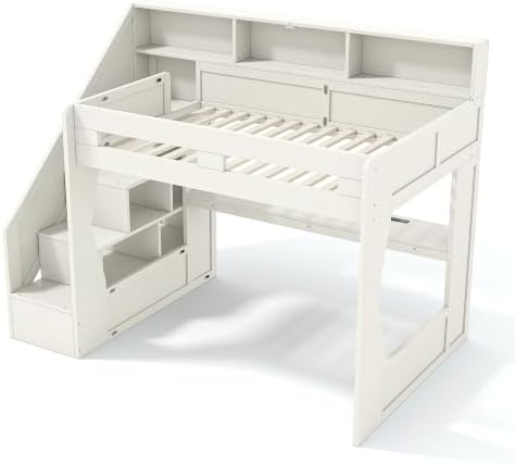 KEIKI Full Size Gaming Loft Bed with Storage Stairs, LED Lights & Desk - Image 6