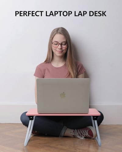 Portable Lap Desk Bed Desk Lap Table Bed Table, Laptop Stand Breakfast Serving Tray, Foldable & Lightweight Mini Table, Lap Tablet Desk for Sofa Couch Floor - - Pink - Image 2