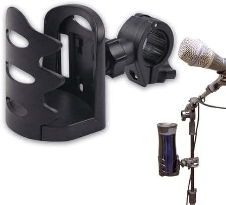 BRBASAP Stand Cup Holder Clamp Attachment Microphone Stand Adjustable Water Bottle Drink Caddy Mount for Music Handle Bar Pole or Gaming Chair Motorcycle Desk with Clip and Luggage Attachment, balck by BRBASAP