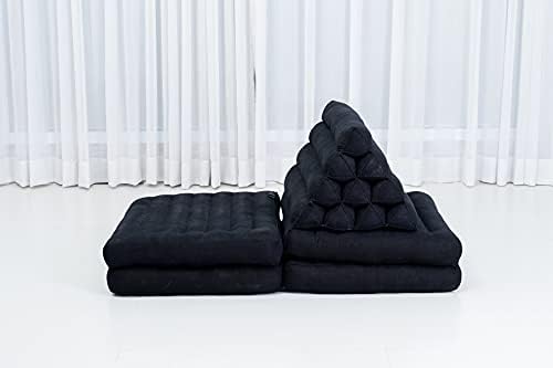 Leewadee Comfortable Japanese Floor Mattress - Thai Floor Bed with Triangle Cushion - Futon Mattress - XL Extra Long Thai Massage Mat, 89 x 20 inches, Black, Kapok Filling - Image 7