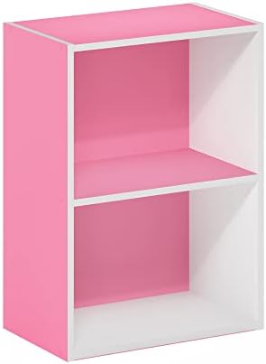 Furinno LUDER 2-Tier Book Shelf, Open Shelves Bookshelf, Pink/White - Image 5